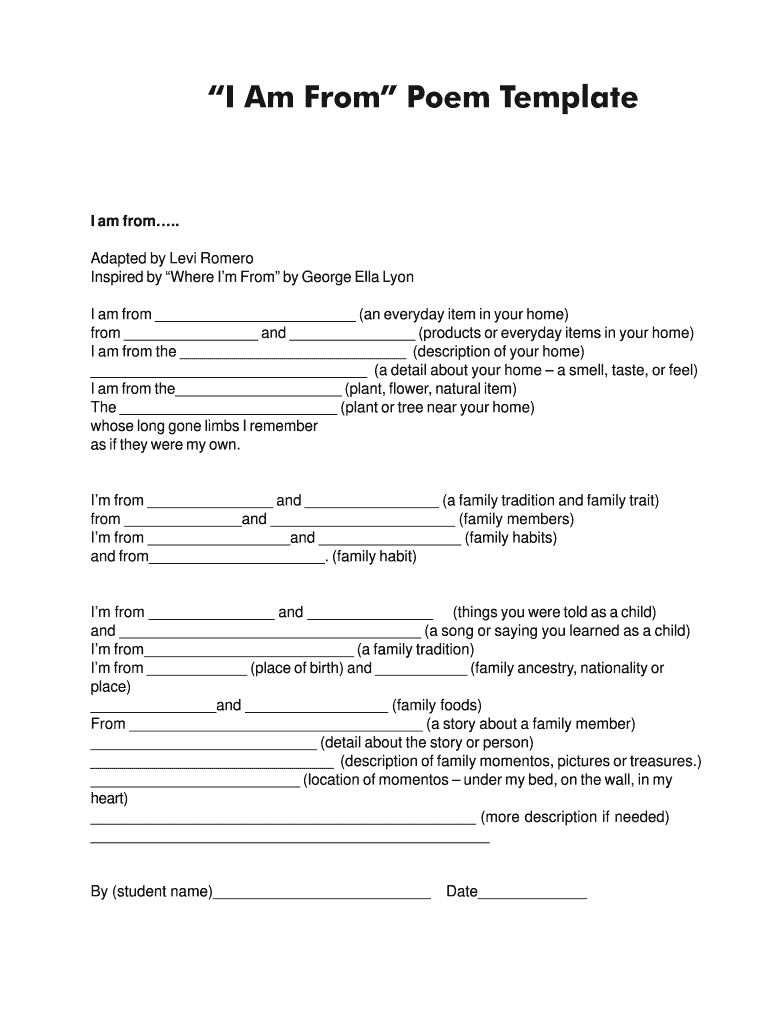 I Am Poem Template Fill Online Printable Fillable Blank PdfFiller