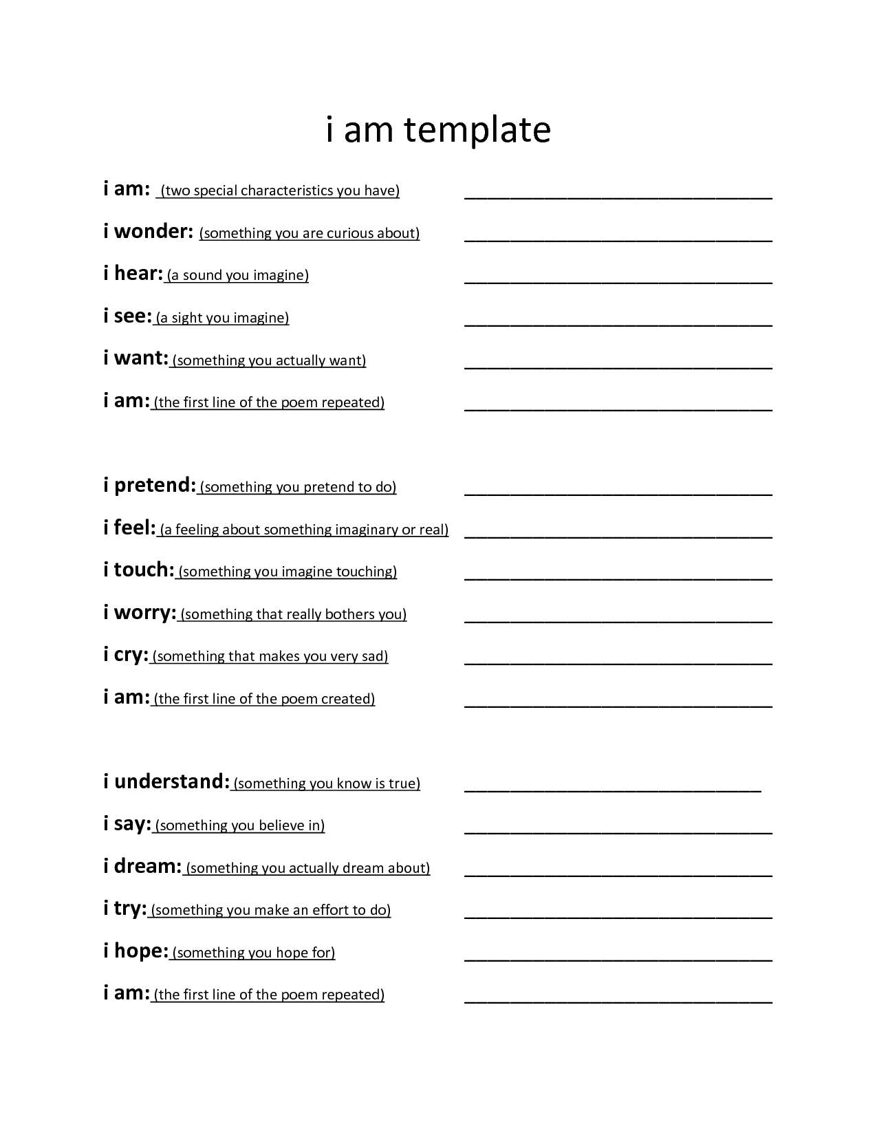 I Am From Poem Template Printable