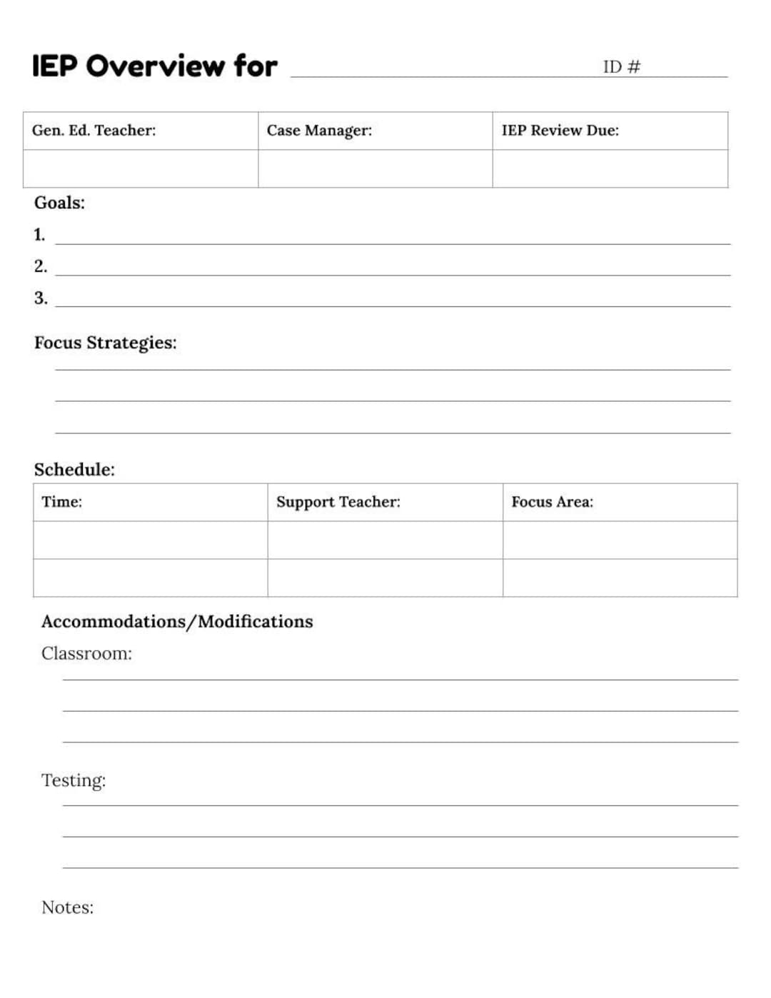Printable Blank Iep Template
