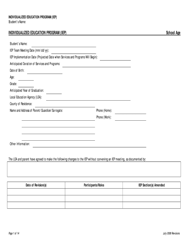 Iep Template Fill Online Printable Fillable Blank PdfFiller