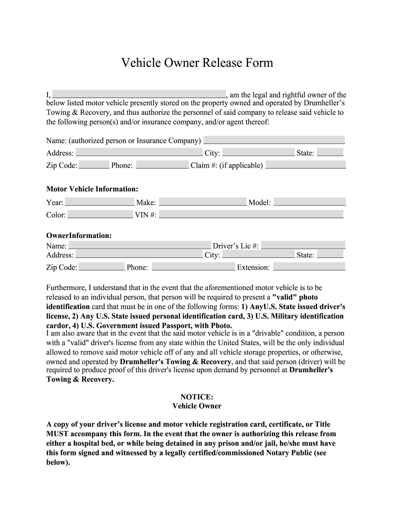 Impound Release Form Fill Online Printable Fillable Blank PdfFiller