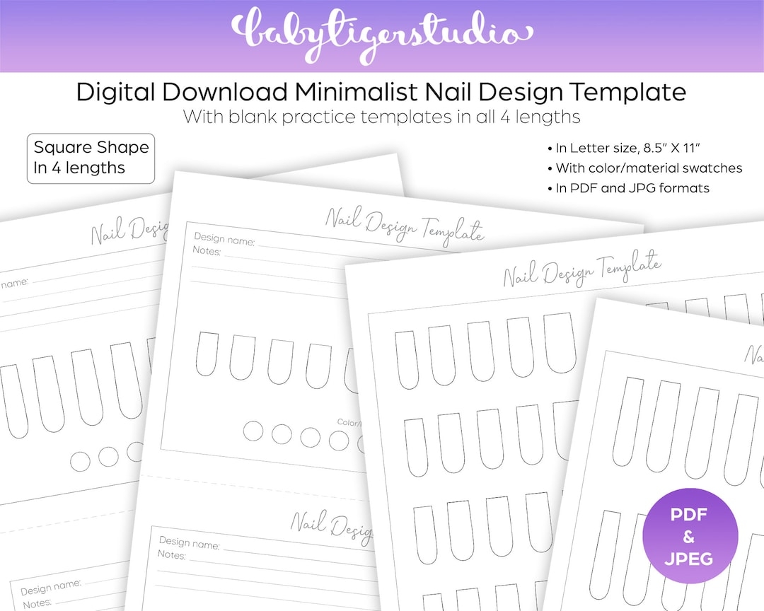 Instant Download Printable Square Shaped Nail Design Practice Templates Etsy