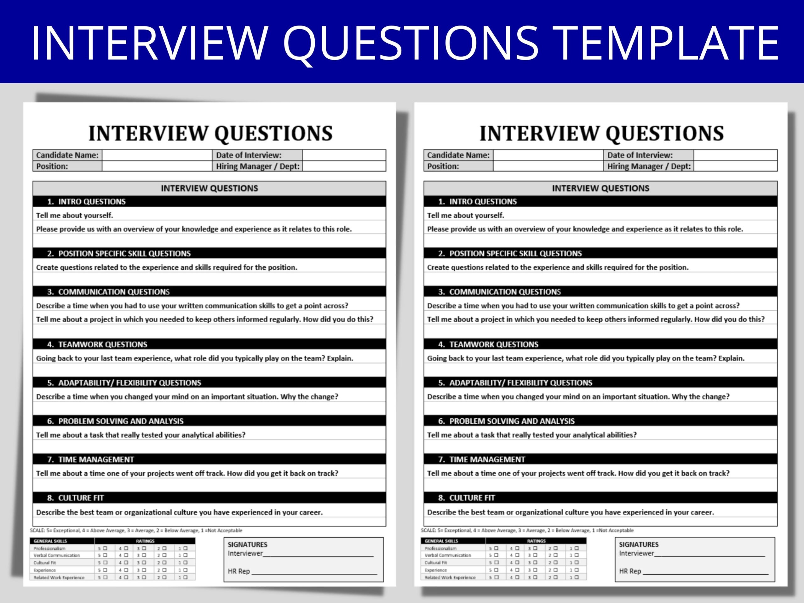 Interview Questions Template Human Resources Behavioral Questionnaire Editable Word Form HR Forms Templates Employee Candidate Etsy