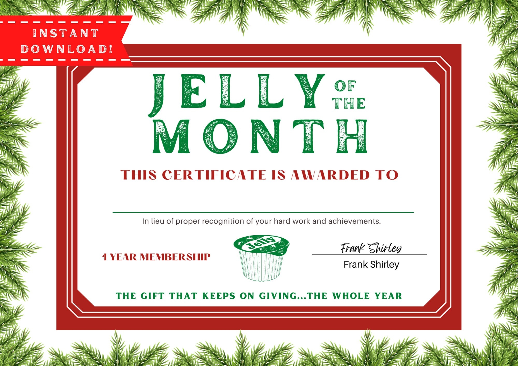 Jelly Of The Month Club PRINTABLE Clark Griswold Certificate Jelly Of Month Certificate Christmas Vacation INSTANT DOWNLOAD Etsy
