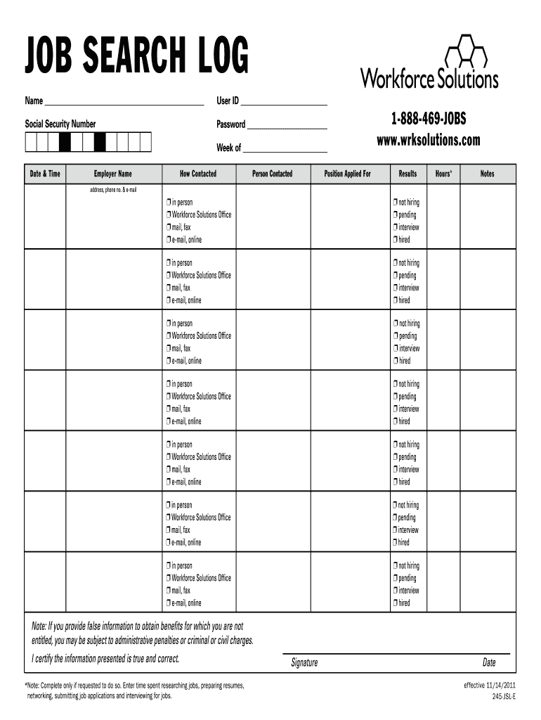 Job Search Log Fill Online Printable Fillable Blank PdfFiller