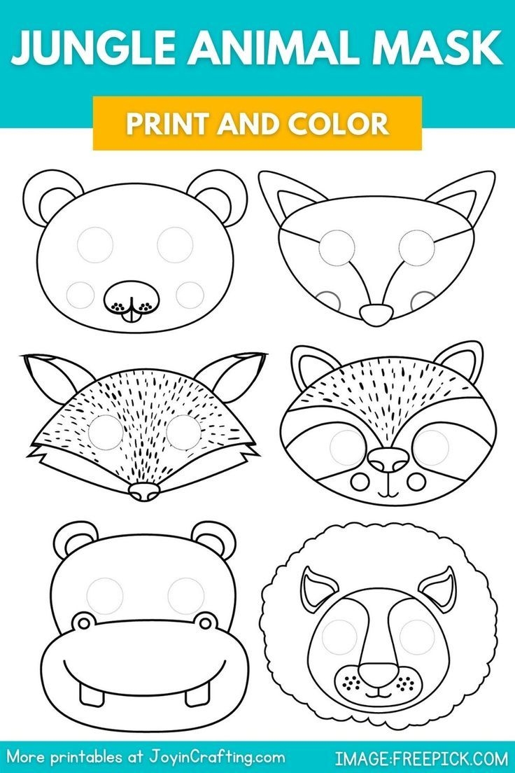 Jungle Animal Mask Printable Coloring Page