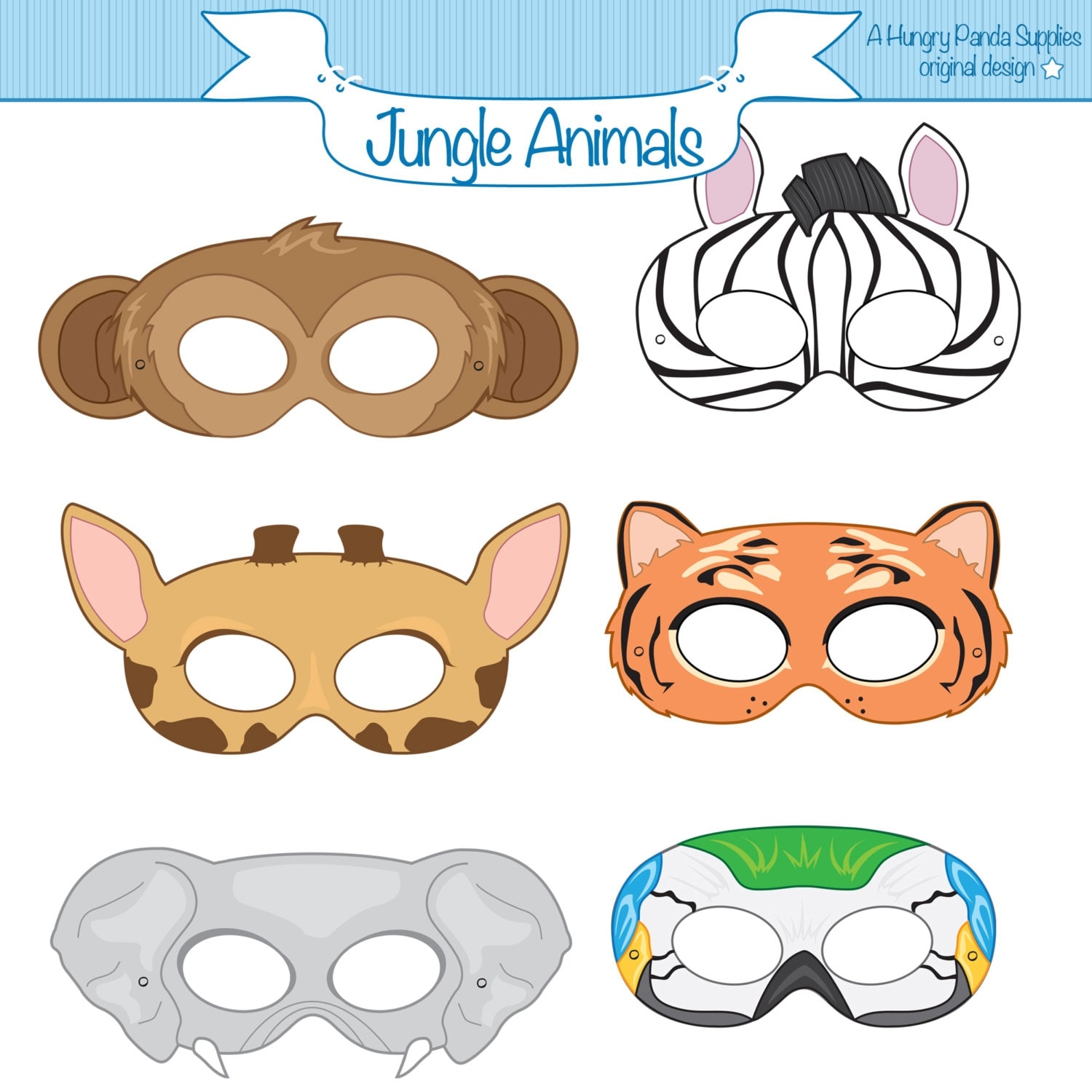 Jungle Animals Printable Masks Monkey Mask Zebra Tiger Elephant Parrot Giraffe Animal Mask Jungle Animal Safari Tiger Costume bird Etsy