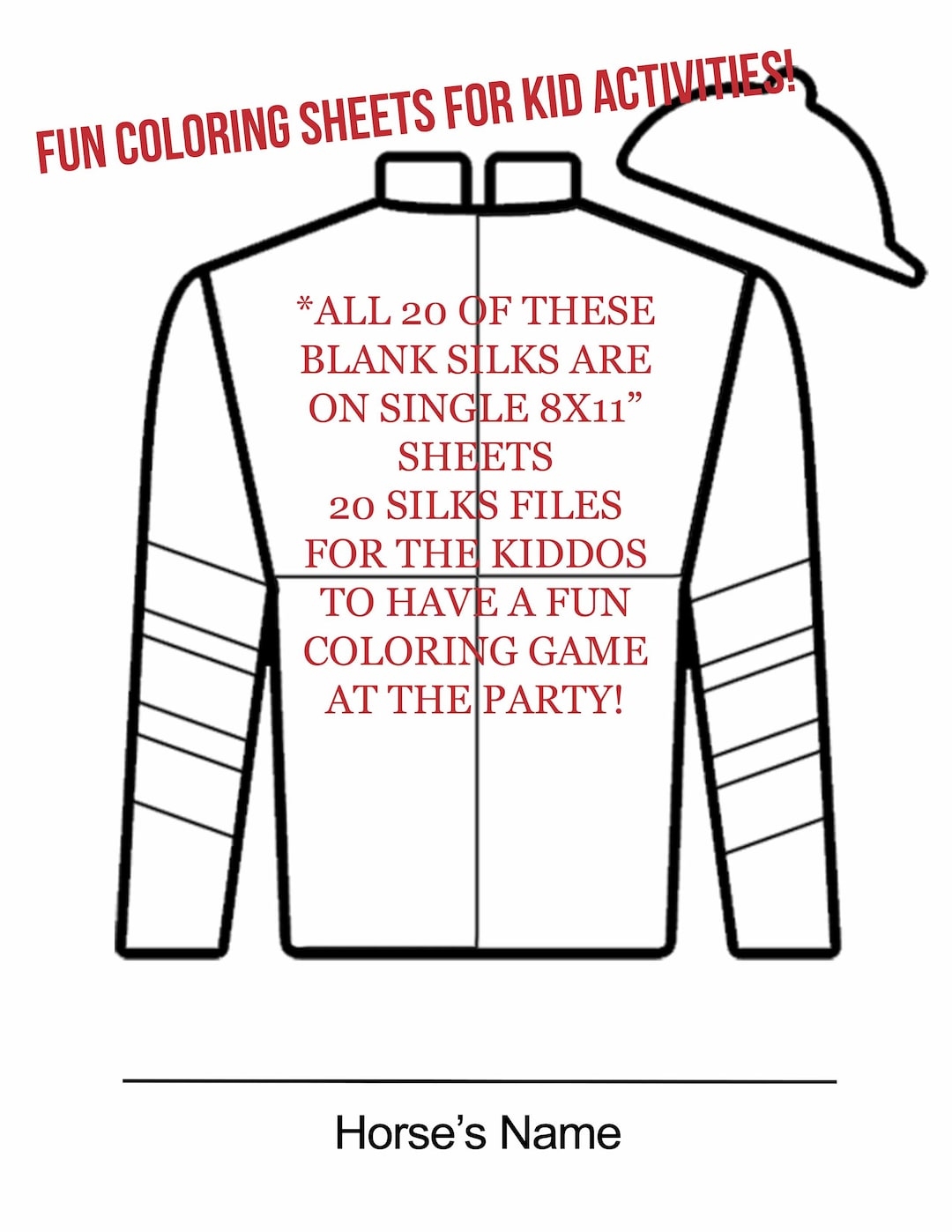 Kentucky Derby Party Printable Jockey Jersey Silk Coloring Pages 20 Different Designs Etsy