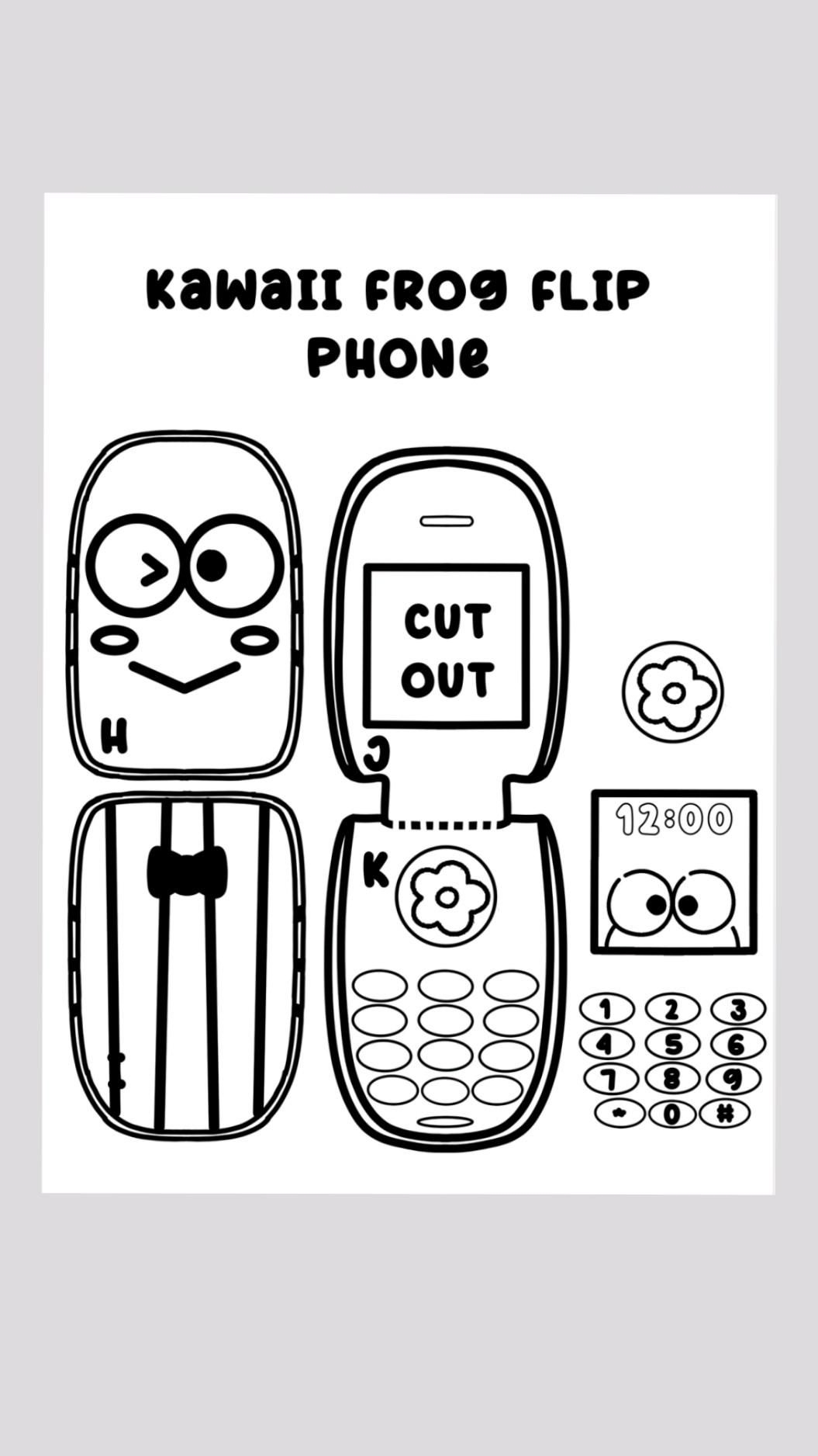 Keroppi Kerby And Naruto Cardboard Flip Phone Template Instructions Phone Template Hello Kitty Crafts Easy Paper Crafts Diy