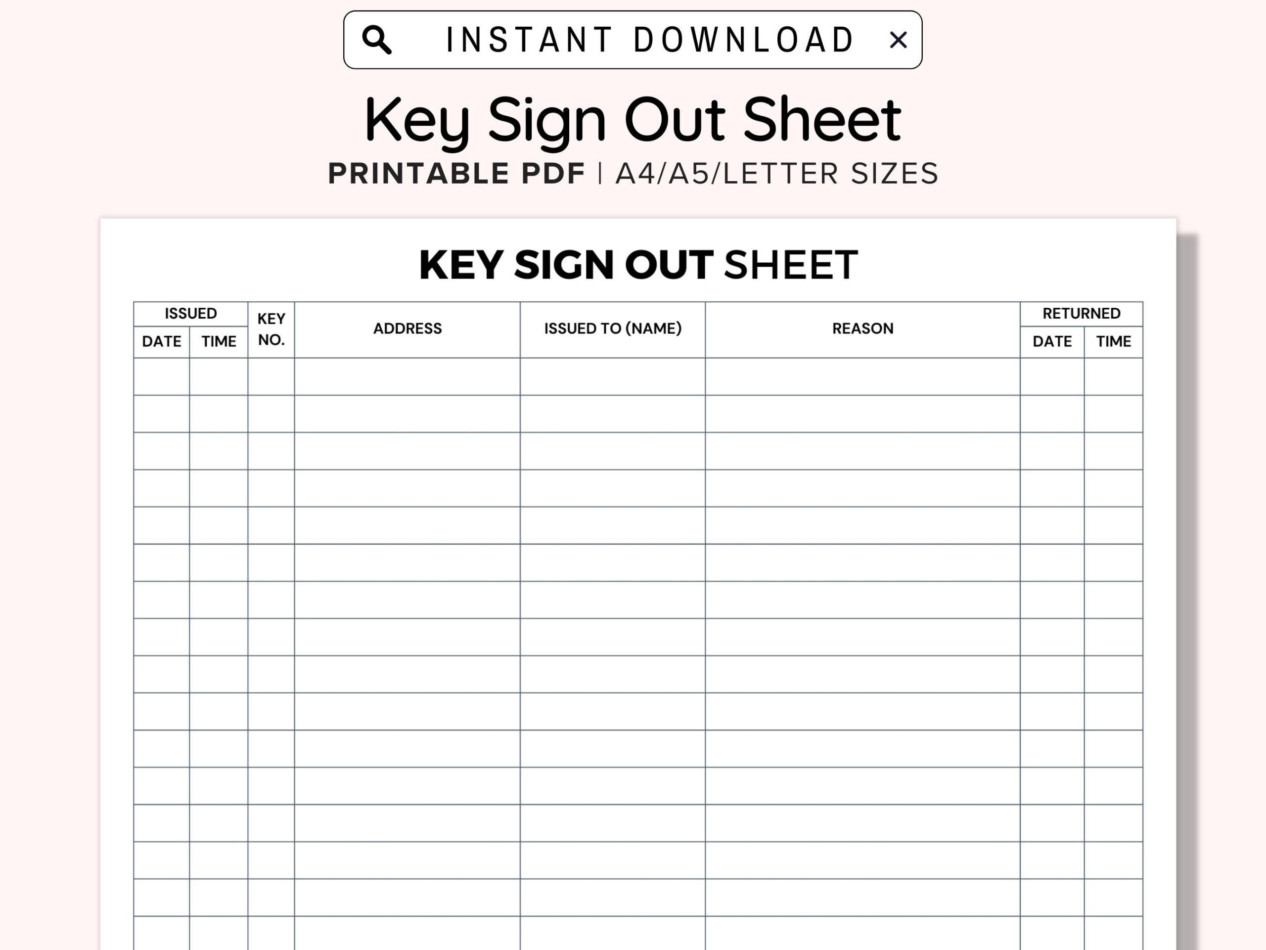 Printable Key Log Template