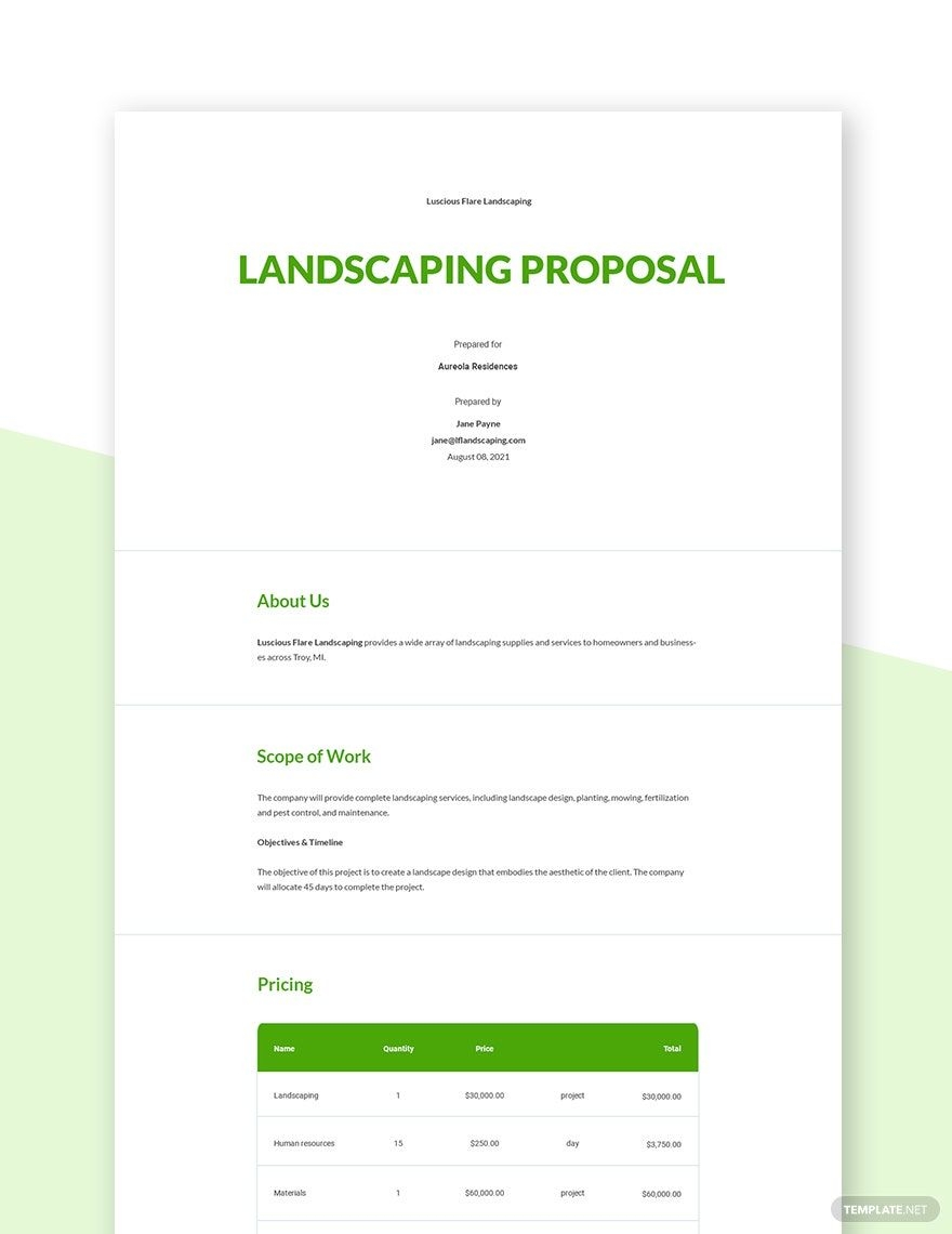 Landscaping Proposal Template In Google Docs Word Pages Download Template