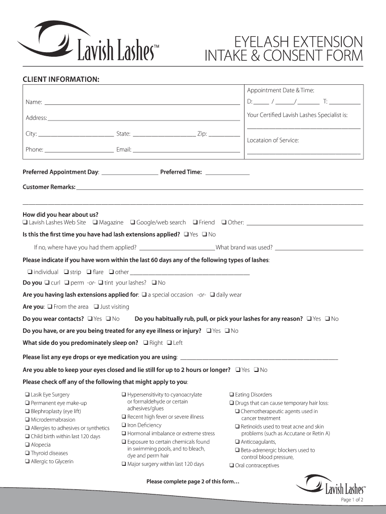 Lash Consultation Form Fill Online Printable Fillable Blank PdfFiller