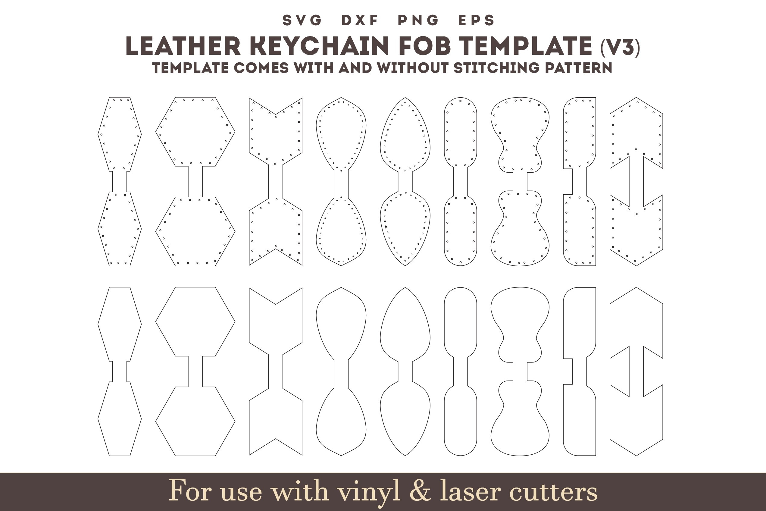 Leather Keychain Key Fob Pattern With Sewing Stitches Svg