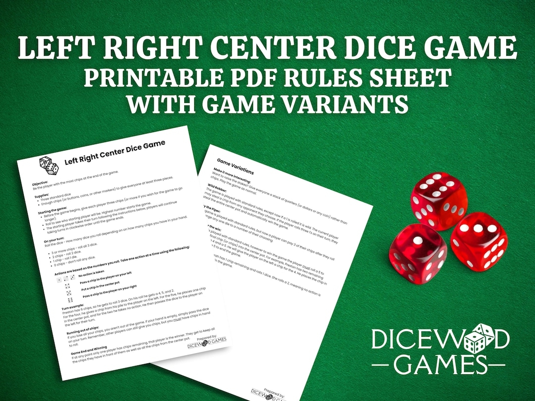 Left Right Center Rules Printable Left Right Center Instructions Left Right Center Dice Game Printable PDF Printable Game Instructions Etsy