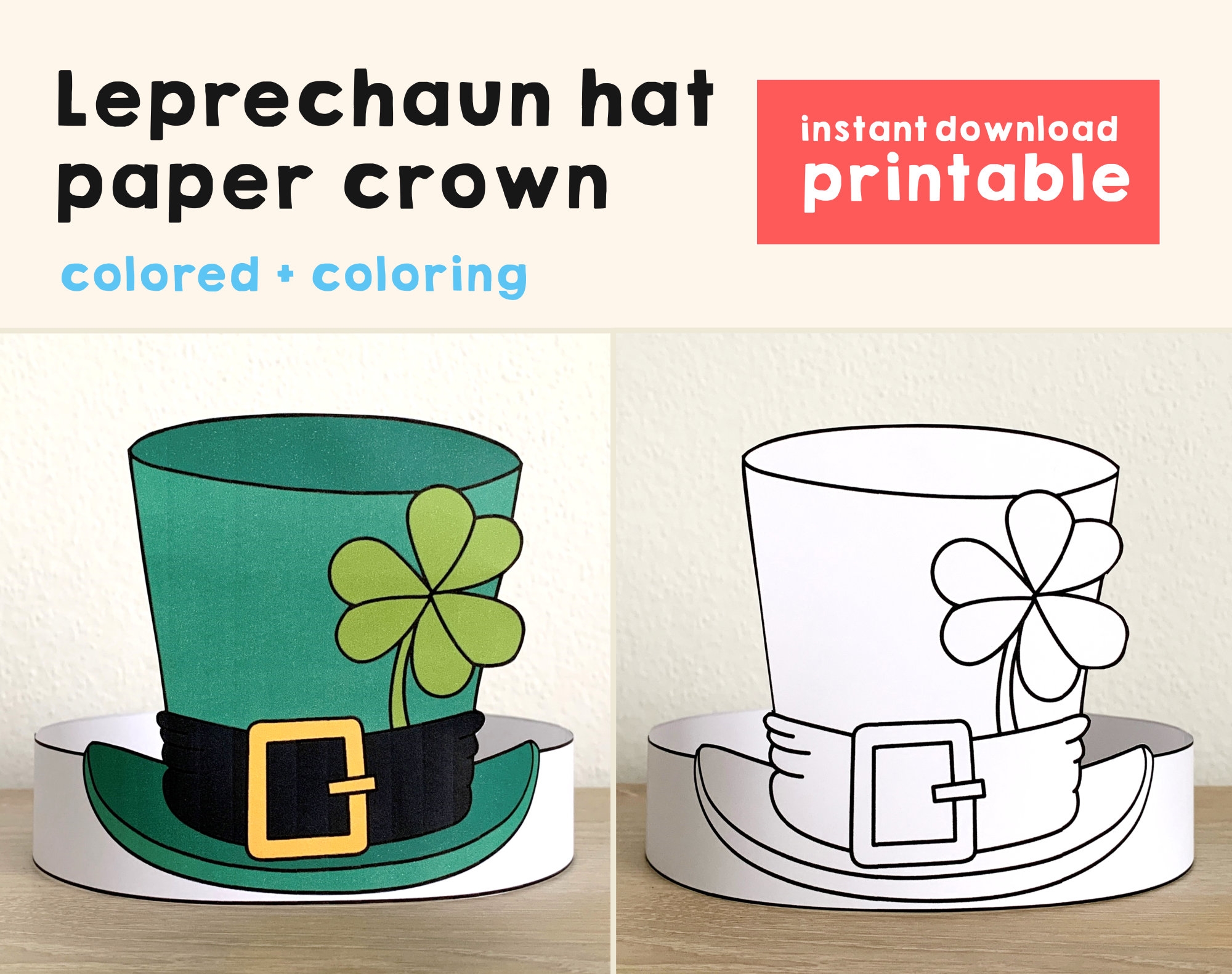 Leprechaun Hat Paper Crown Headband St Patrick s Day Party Coloring Printable Kids Craft Costume Printable Favor DIY Instant Download Etsy