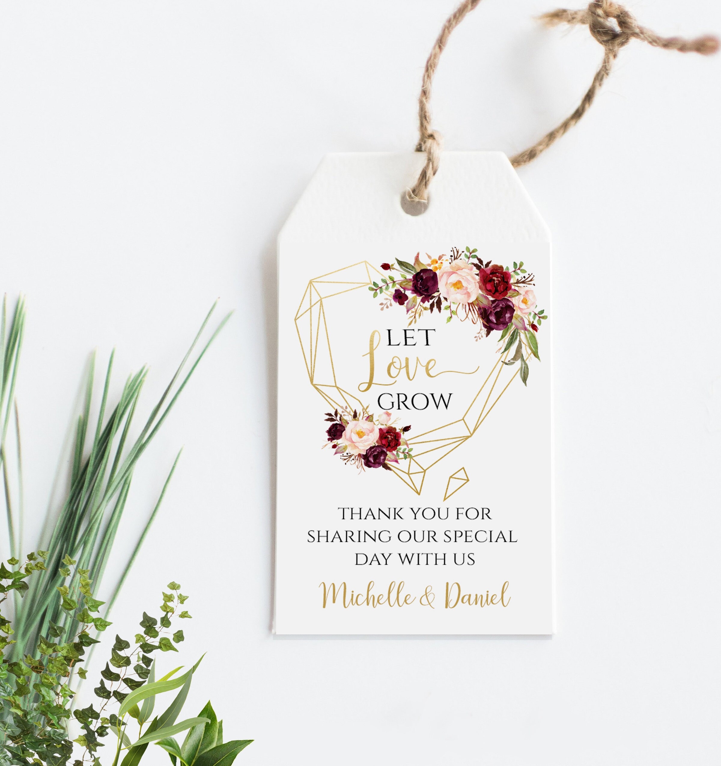 Let Love Grow Tag Template Printable Editable Favor Tag Wedding Favor Tag 1 75x3 PDF Instant Download EDIT YOURSELF Bugundy Marsala Etsy