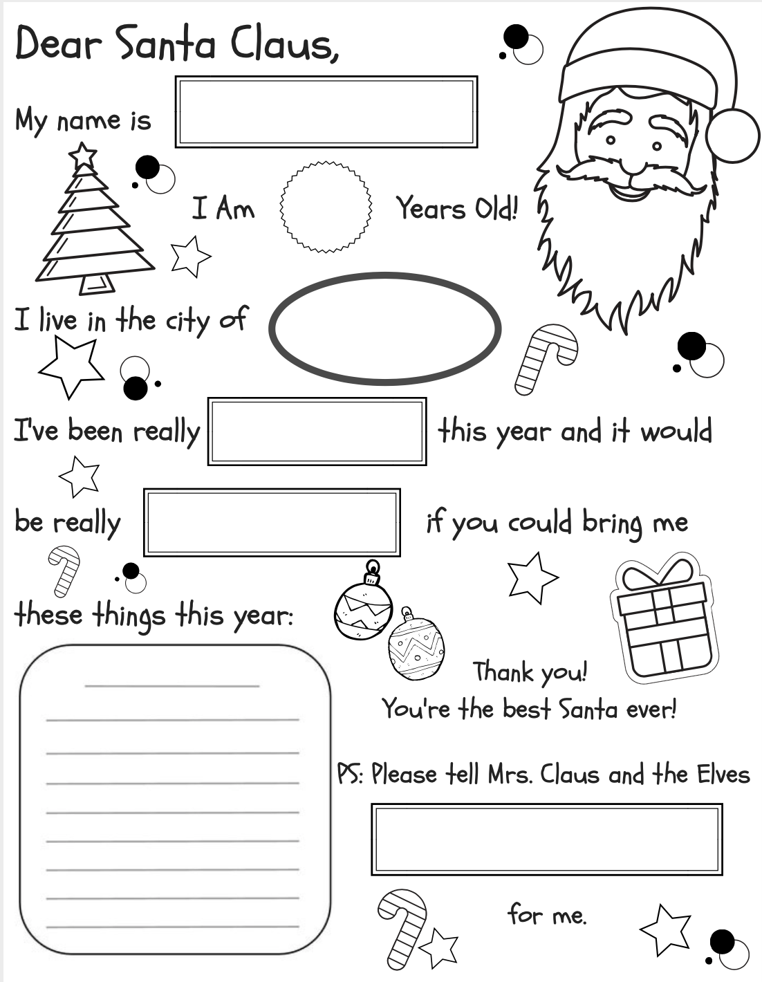 Free Printable Letter To Santa Template Black And White