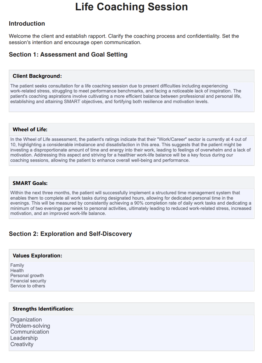 Life Coaching Session Template Example Free PDF Download