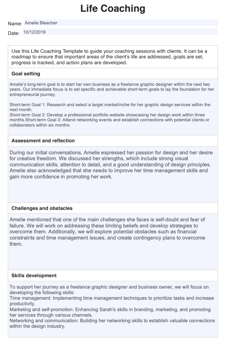 Printable Life Coaching Session Plan Template
