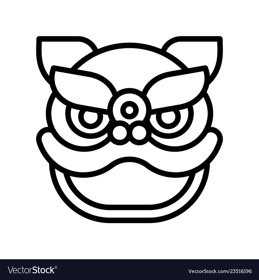 Lion Dance Head Chinese New Year Related Line Vector Image