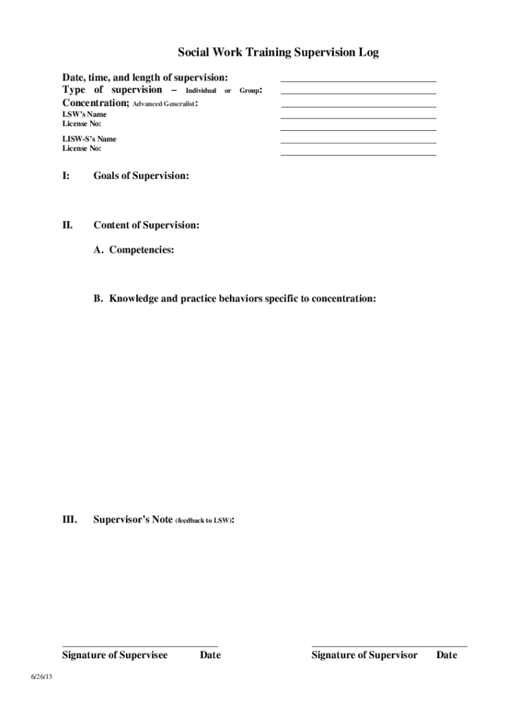 Lisw Supervision Log Fill Out Sign Online DocHub