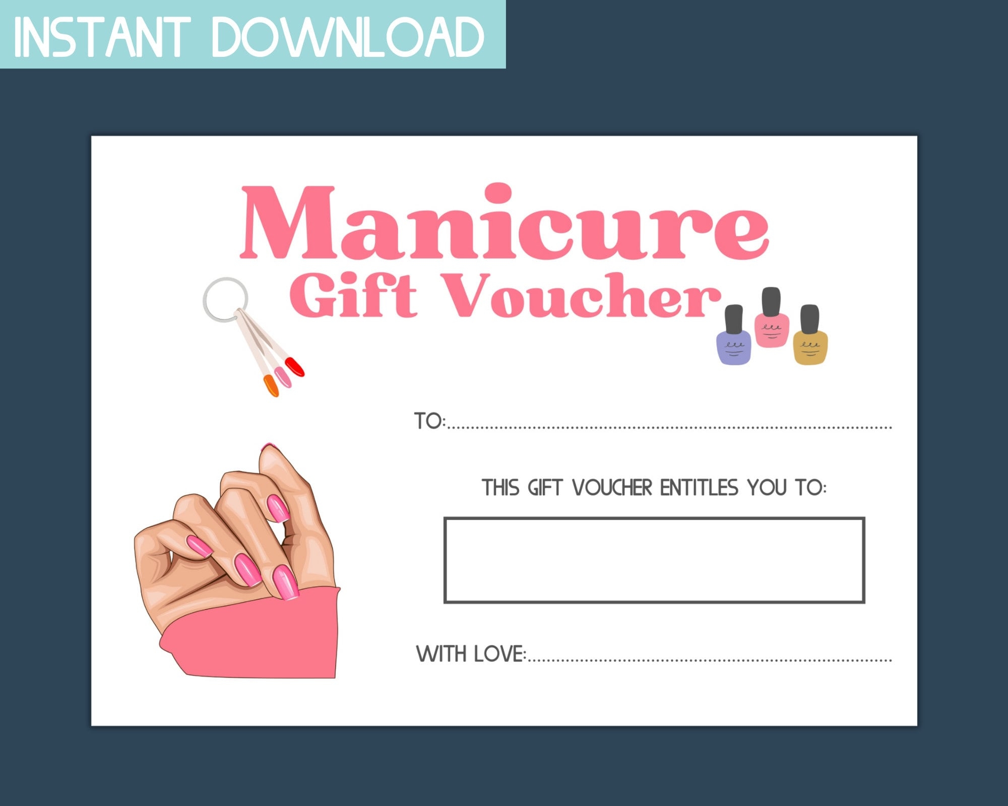 Manicure Gift Voucher Nail Salon Gift Card Printable Gift Card Birthday Gift Certificate Printable Gift Coupon Template Printable Best Etsy