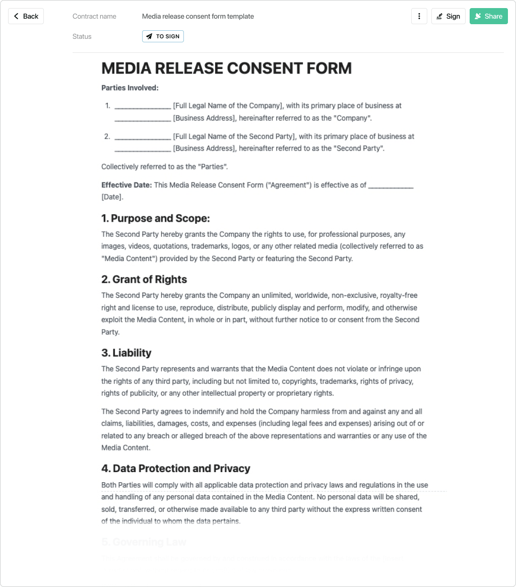 Media Release Consent Form Template Free To Use