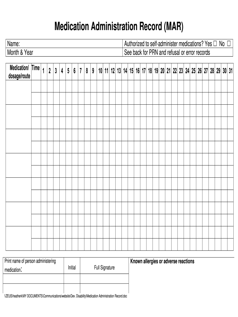 Medication Administration Record Fill Online Printable Fillable Blank PdfFiller