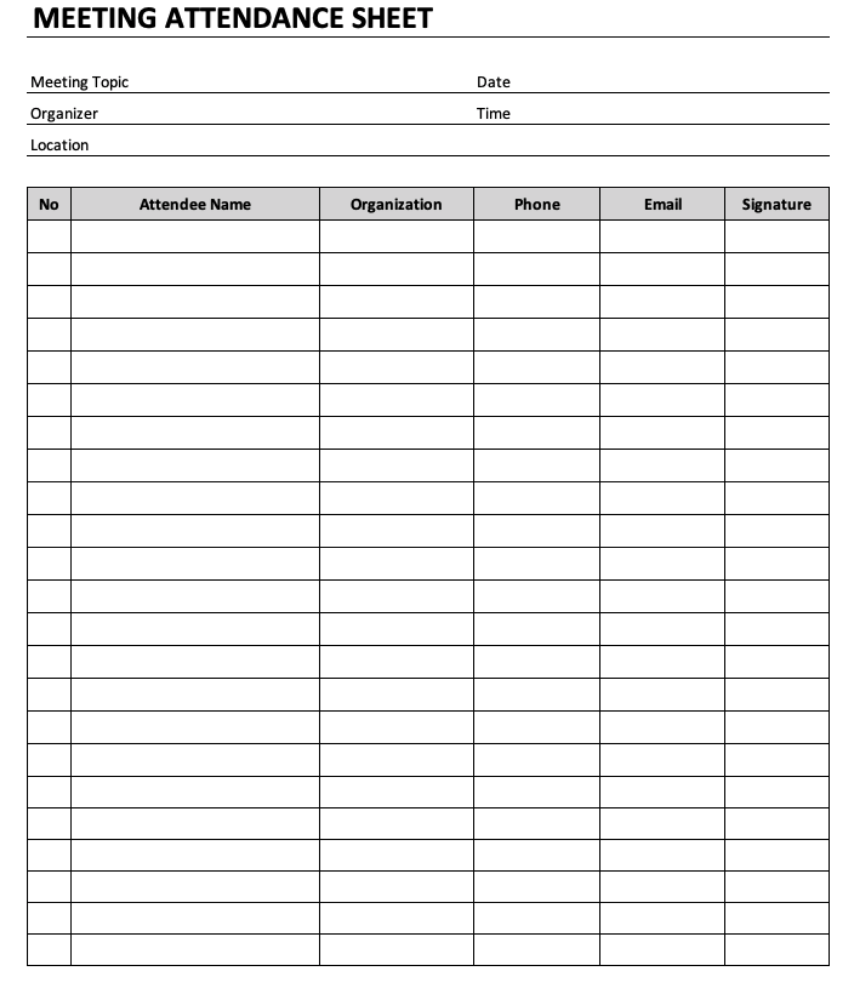 Meeting Attendance Sheet The Spreadsheet Page