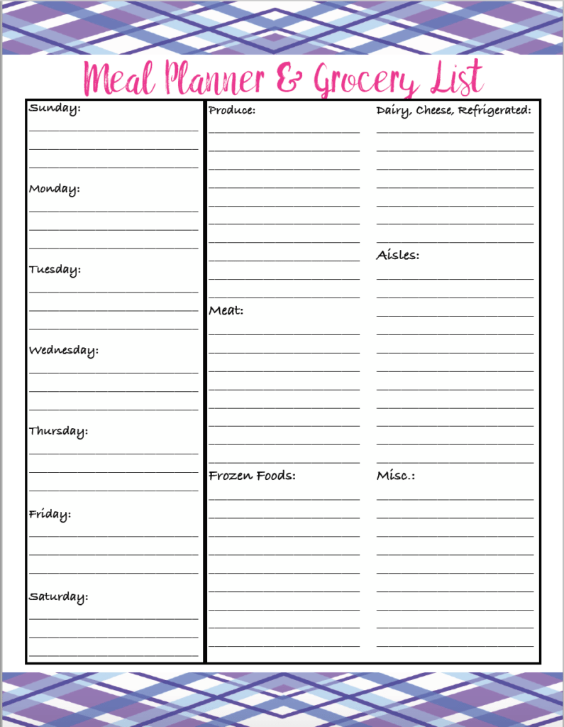 Free Printable Weekly Meal Planner Template With Grocery List