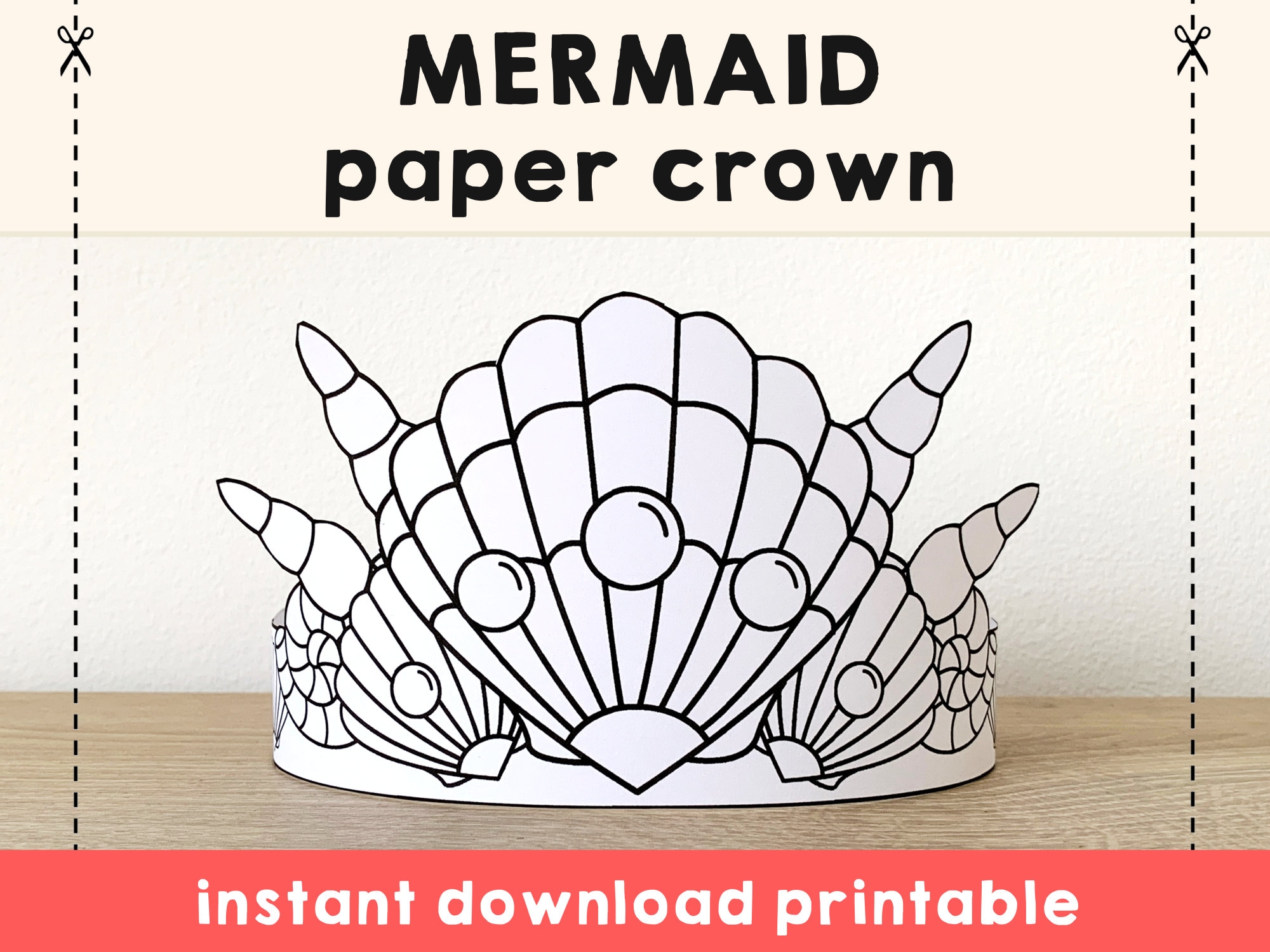 Mermaid Paper Crown Coloring Printable Kids Craft Mermaid Birthday Party Printable Favor Mermaid Costume DIY Printable Instant Download Etsy