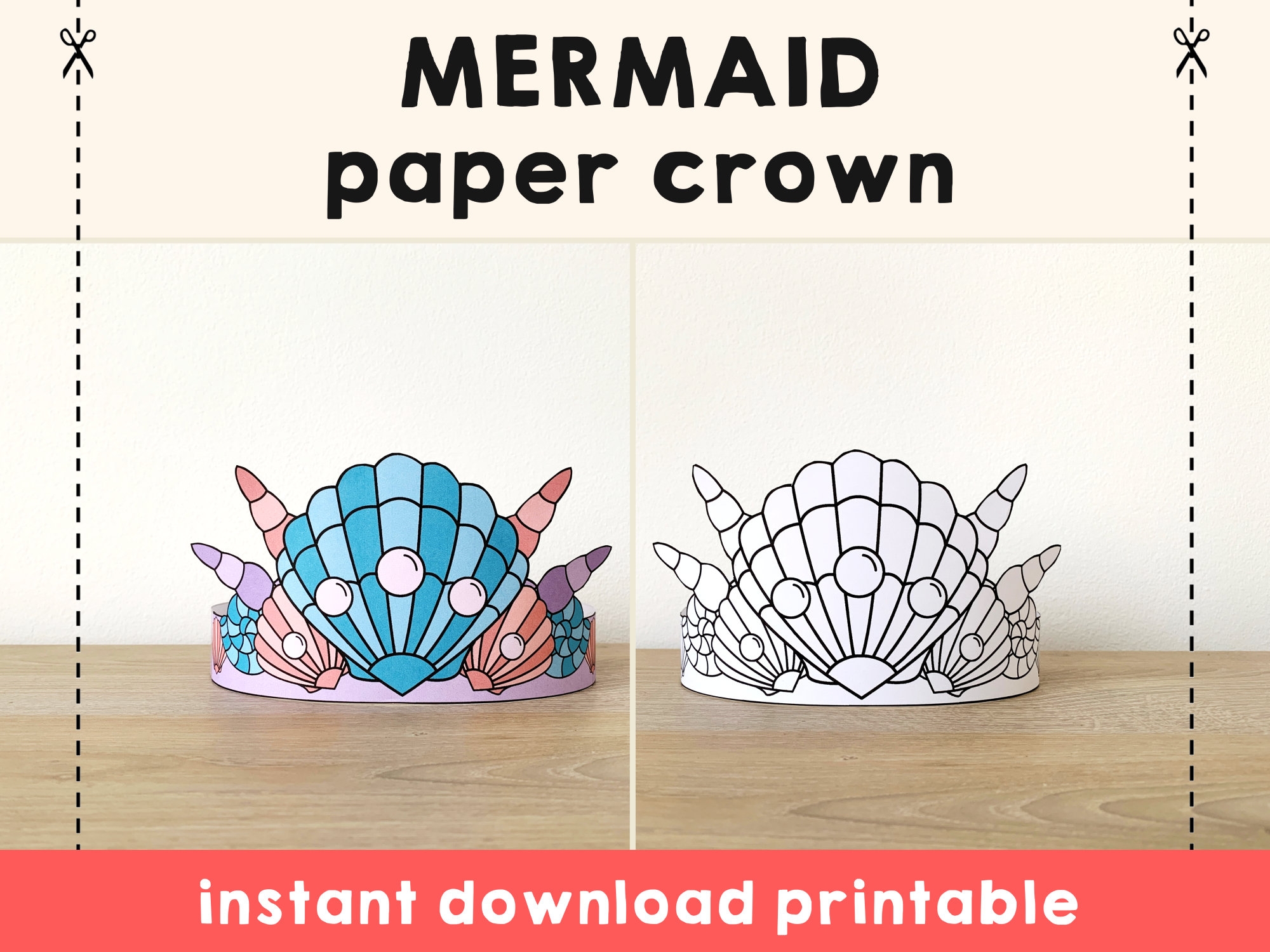 Mermaid Paper Crown Template Ocean Princess Party Headband Coloring Printable Kids Craft Birthday Favor Pdf Favor DIY Instant Download Etsy