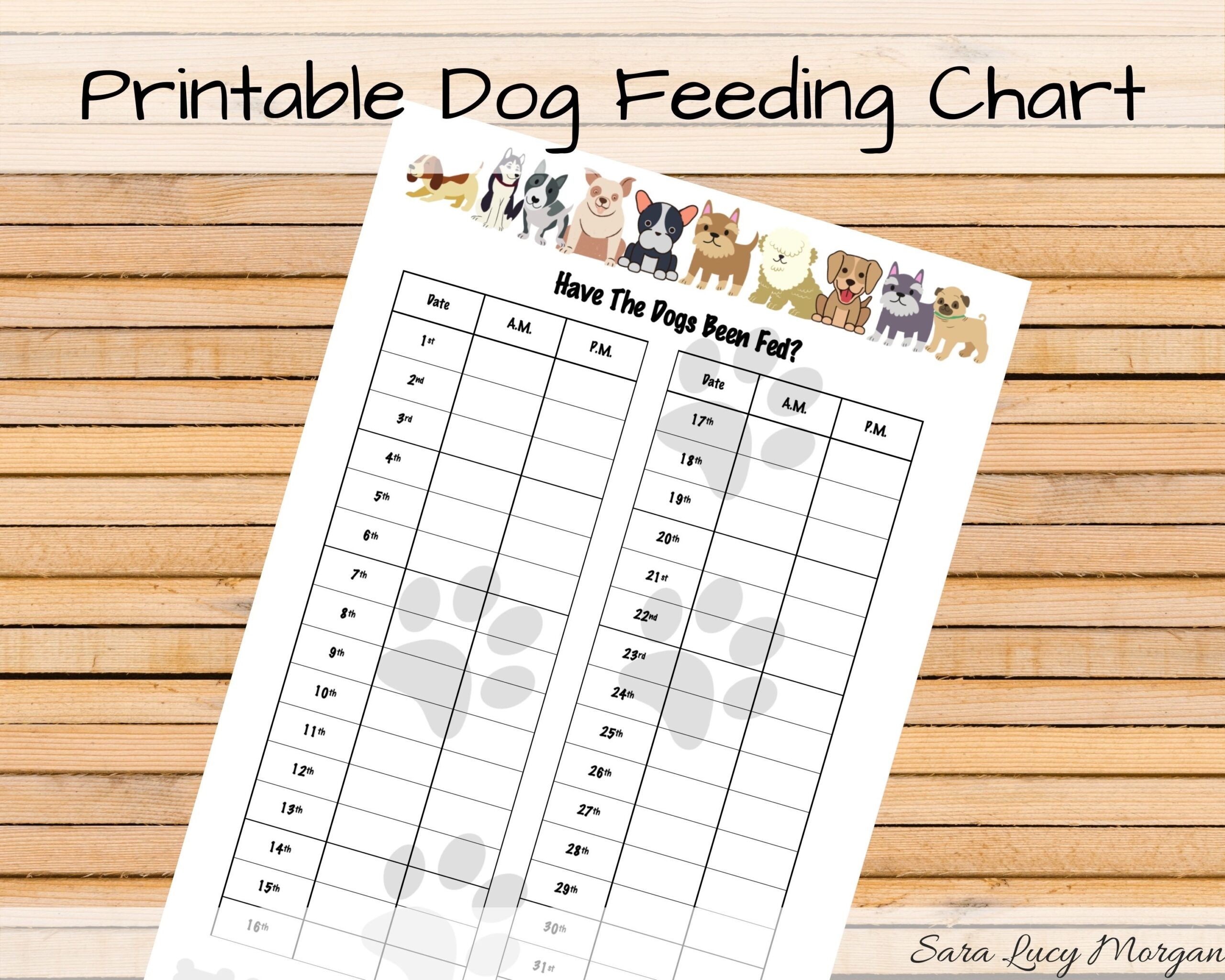Monthly Printable Dog Feeding Chart Dog Food Schedule Pet Food Schedule Dog Food Reminder Pet Food Reminder Remember To Feed The Dogs Etsy