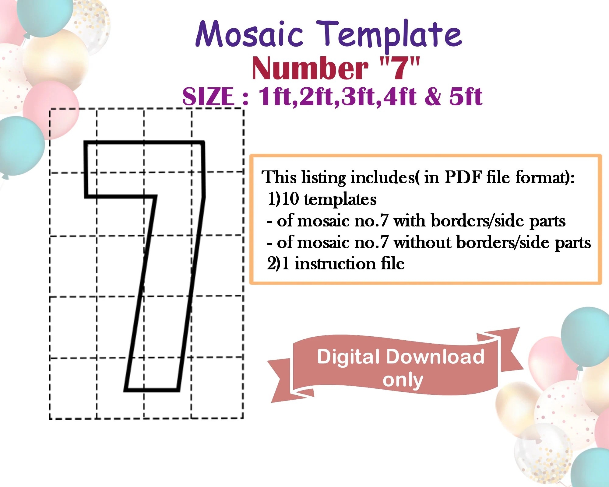 Printable Mosaic Number Template Free