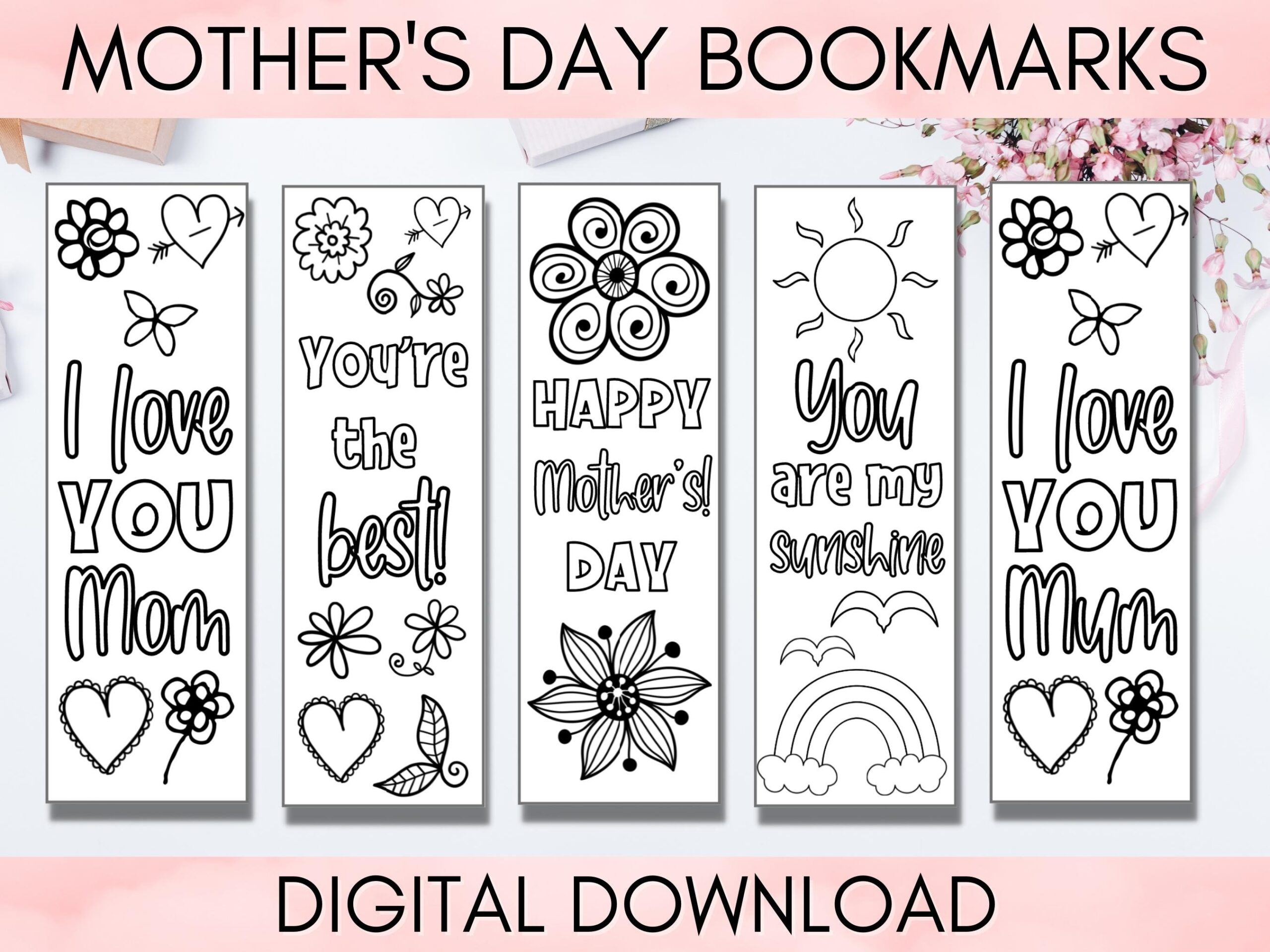 Mother s Day Printable Coloring Bookmarks DIY Gift For Mom Present From Kids Unique Gift For Mom Instant Download MD001 Etsy