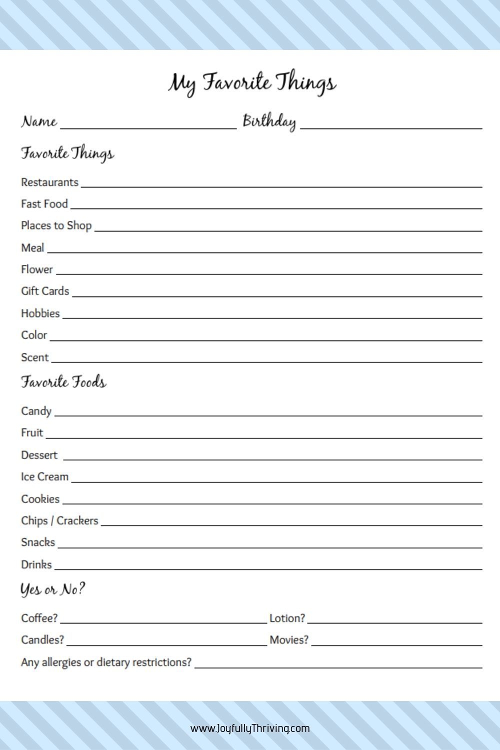 My Favorite Things List Free Printable Gift Ideas For Teachers Teacher Favorite Things Favorite Things List Birthday Favorites