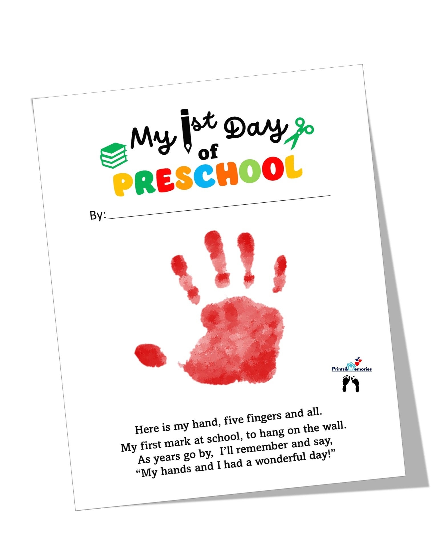 My First Day Of Preschool Poem Handprint Art First Day Of School Keepsake Printable Template Preschool Activity Handprint Craft Etsy
