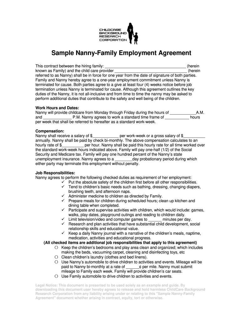 Printable Nanny Contract Template