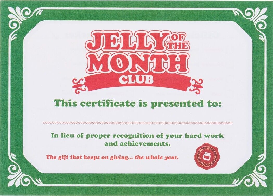 Printable Jelly Of The Month Club Certificate Template