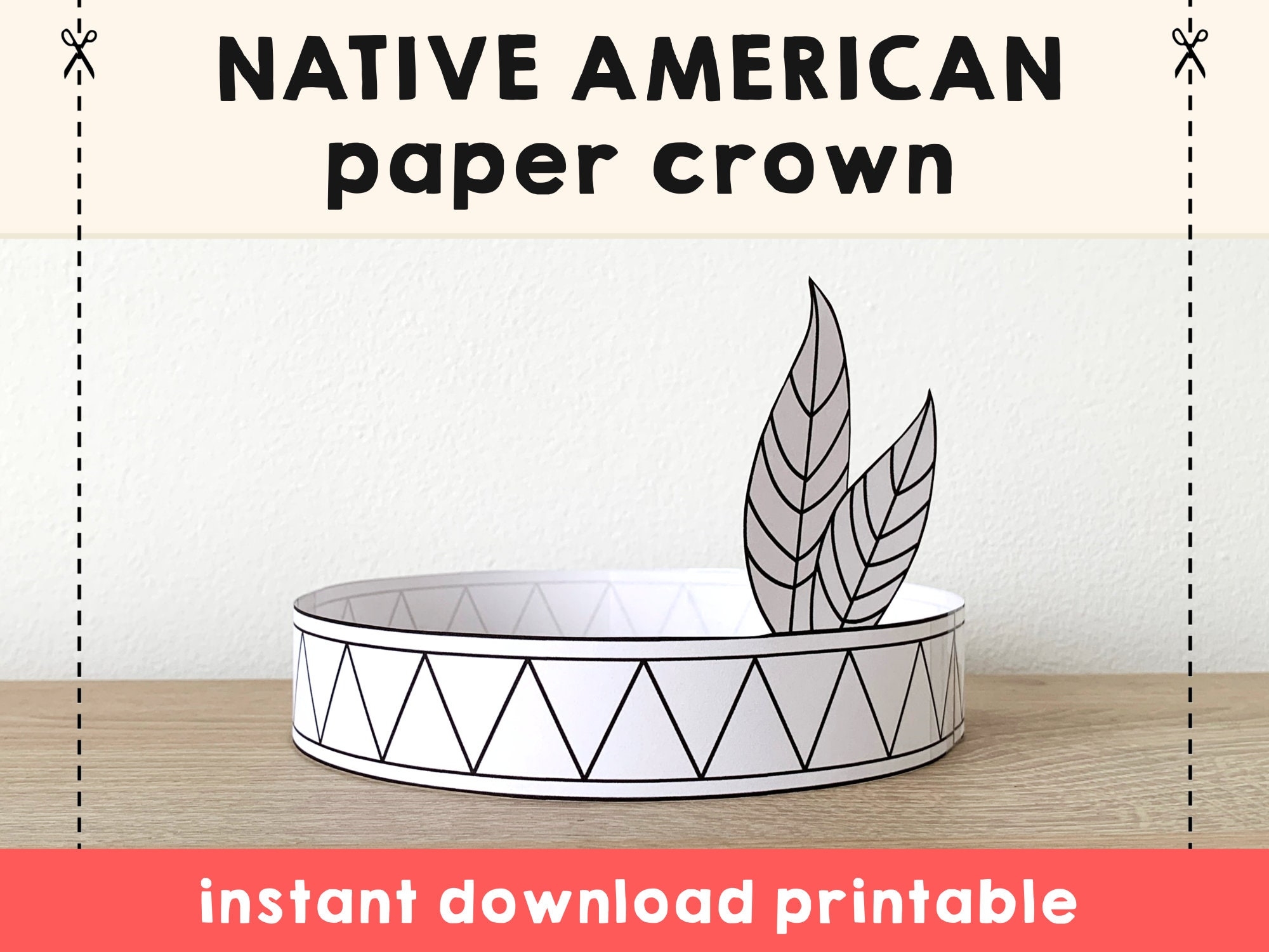Native American Paper Headband Crown Party Coloring Printable Kids Craft Indian Birthday Decor Printable Favor Pdf Costume Instant Download Etsy