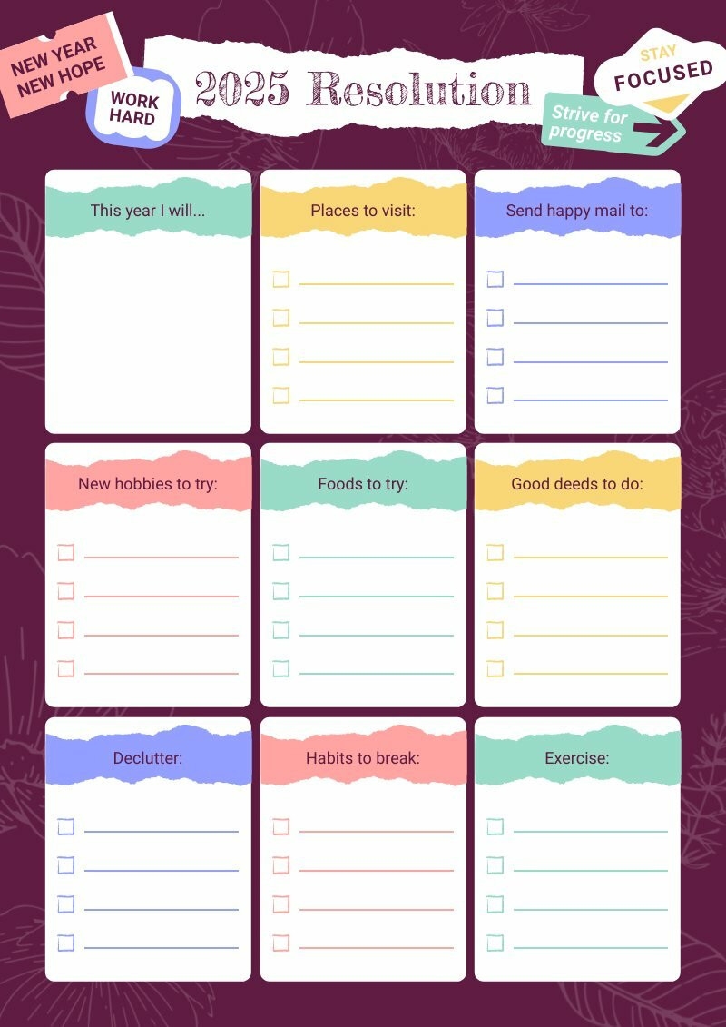 Printable New Year Resolution Template