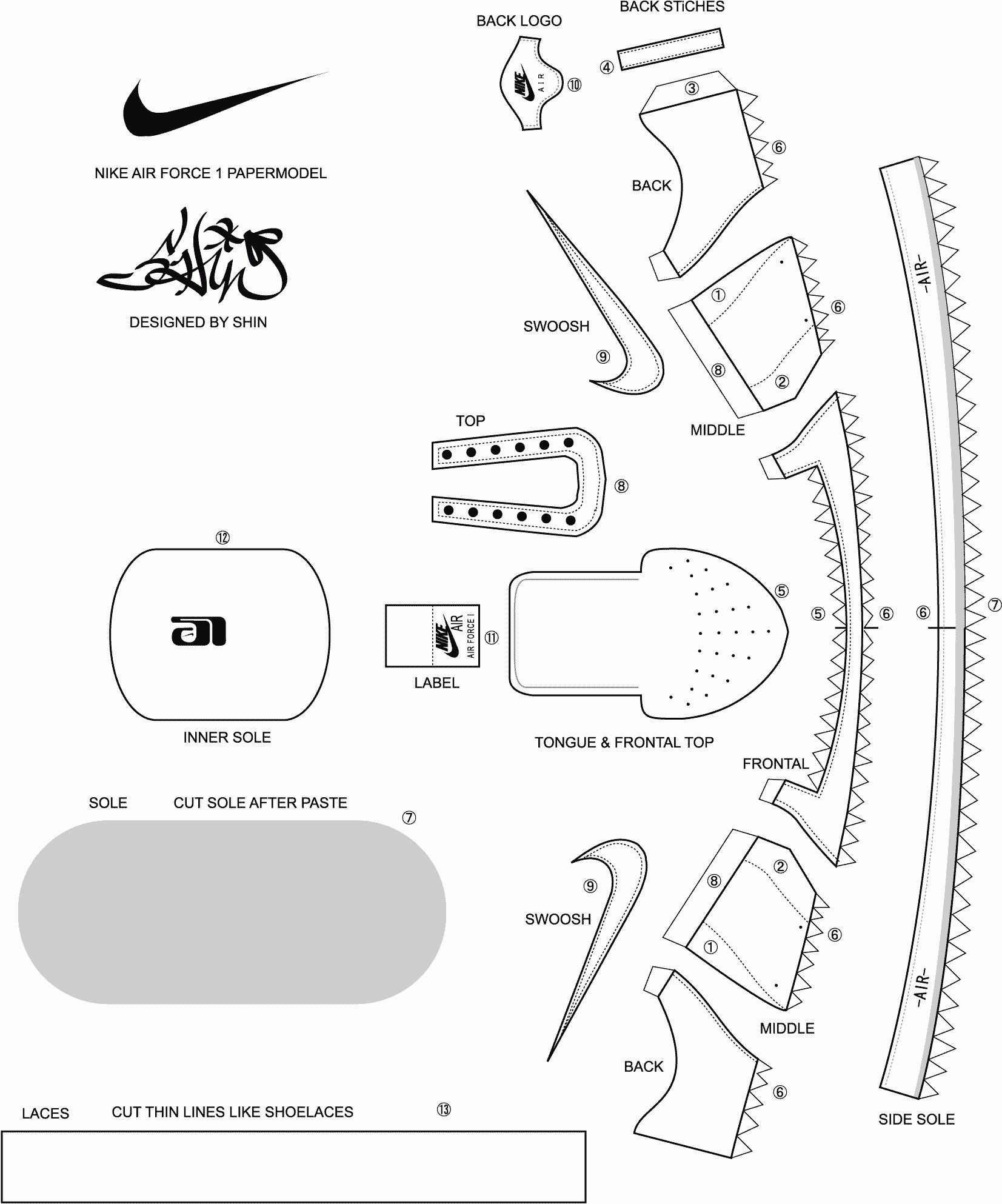 Nike Air Force 1 Paper Craft Paper Shoes Shoe Template Shoe Pattern