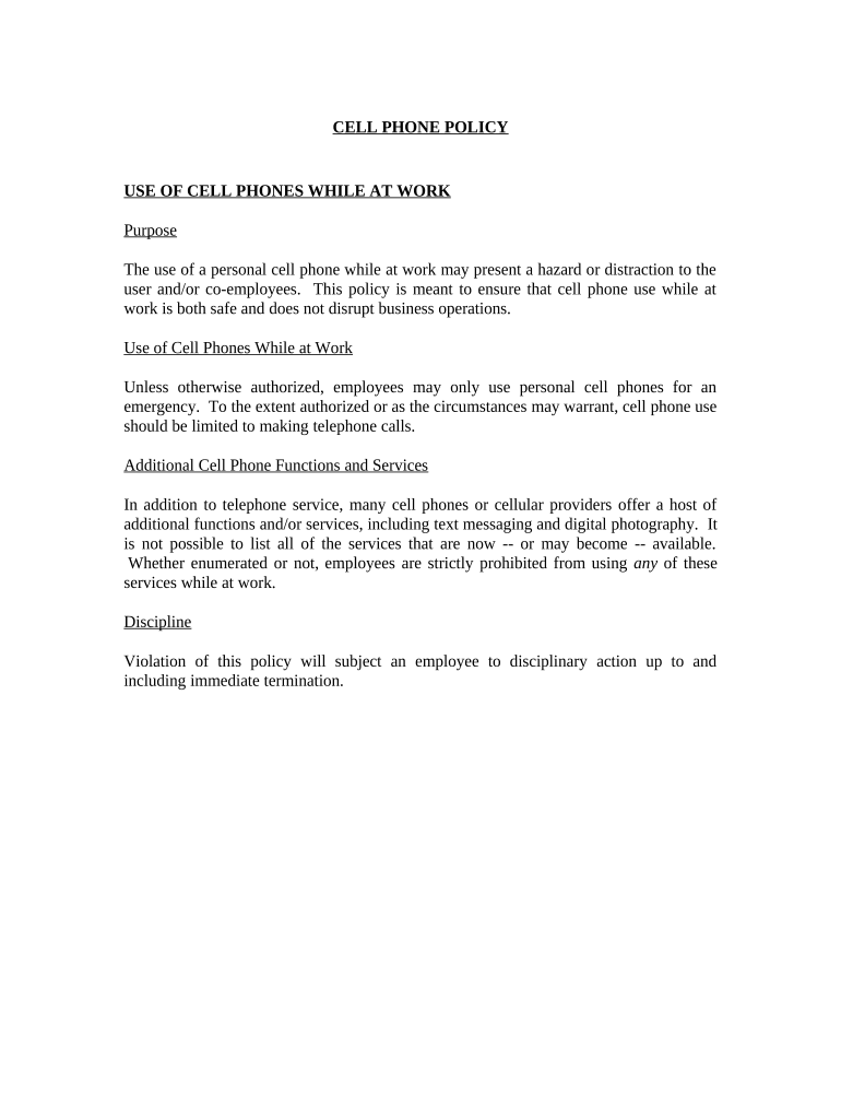 No Cell Phone Use At Work Policy Pdf Doc Template PdfFiller