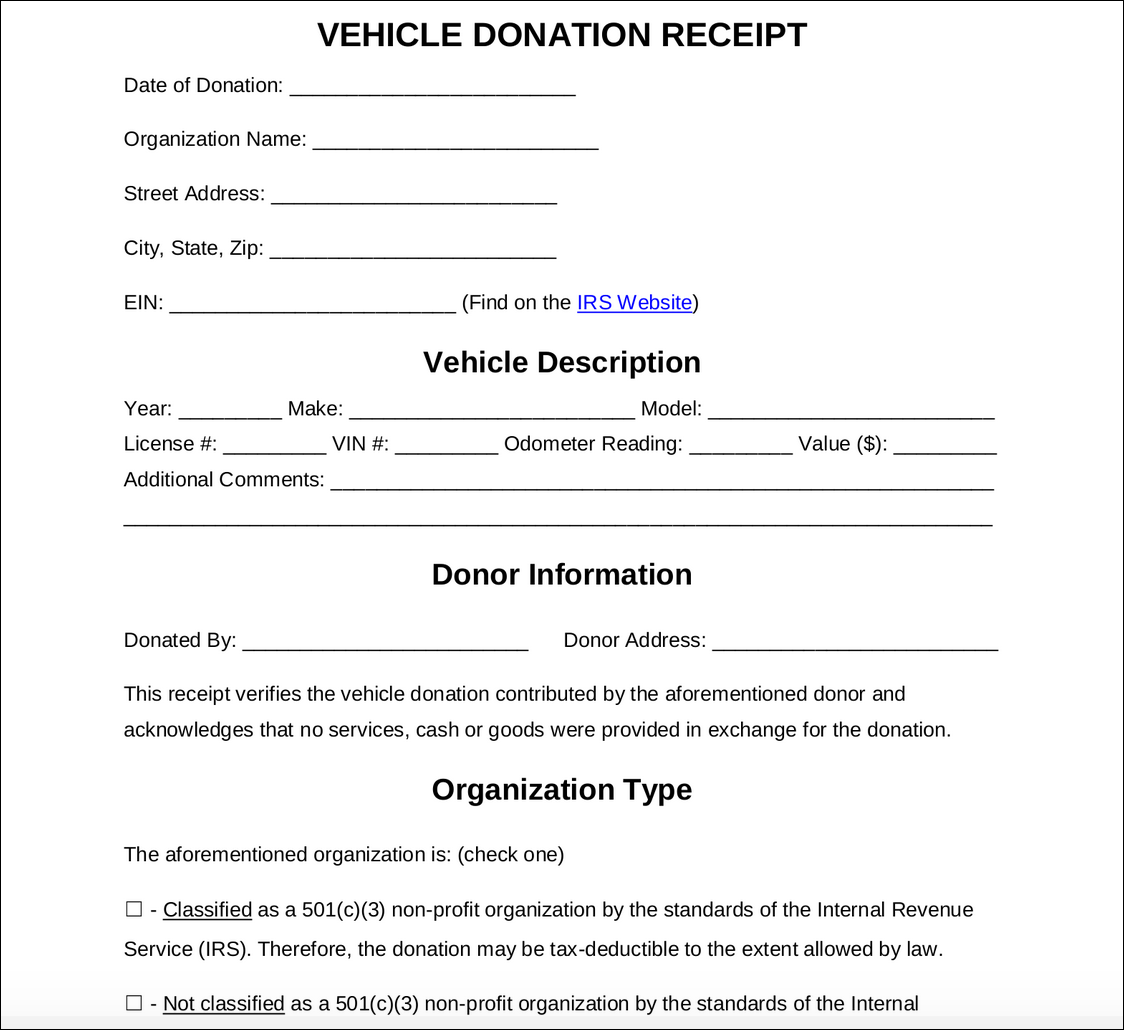 Printable Church Donation Receipt Template