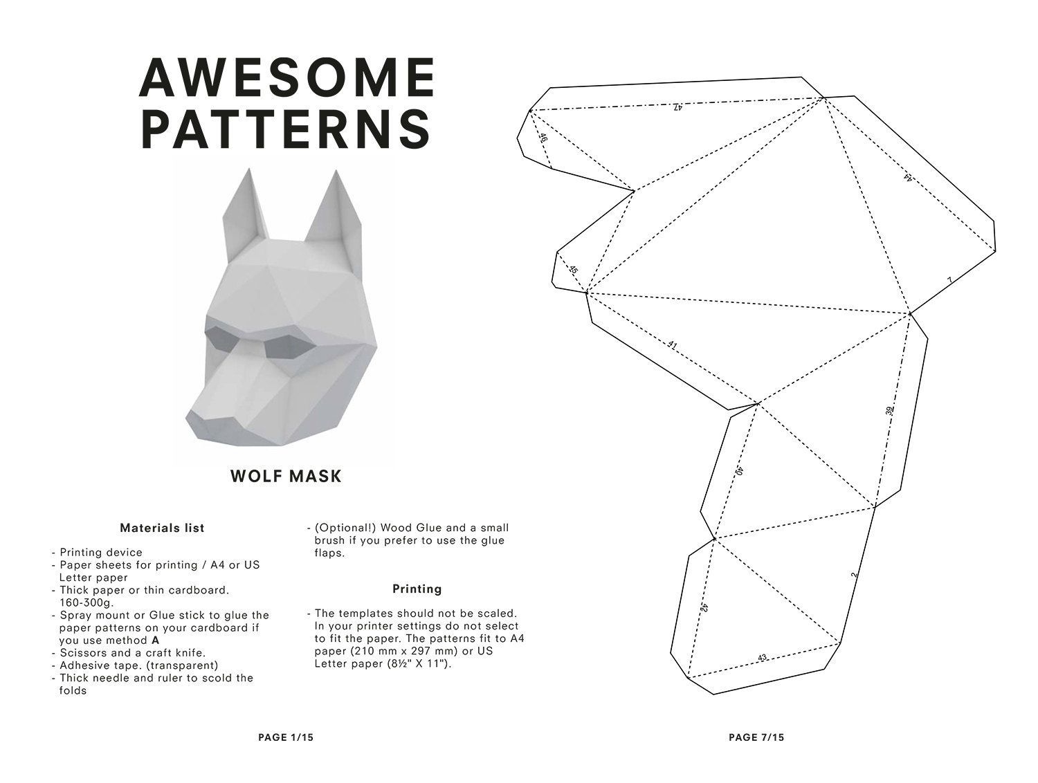 Nov 13 2016 Hacer Tu Propia M scara De Lobo M scara De Un Por AwesomePatterns Cardboard Mask Wolf Mask Paper Mask Template