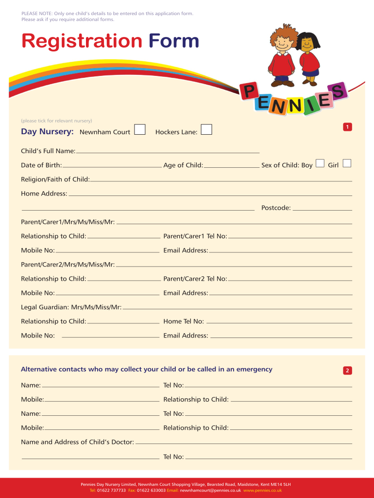 Nursery Registration Form Template Fill Online Printable Fillable Blank PdfFiller