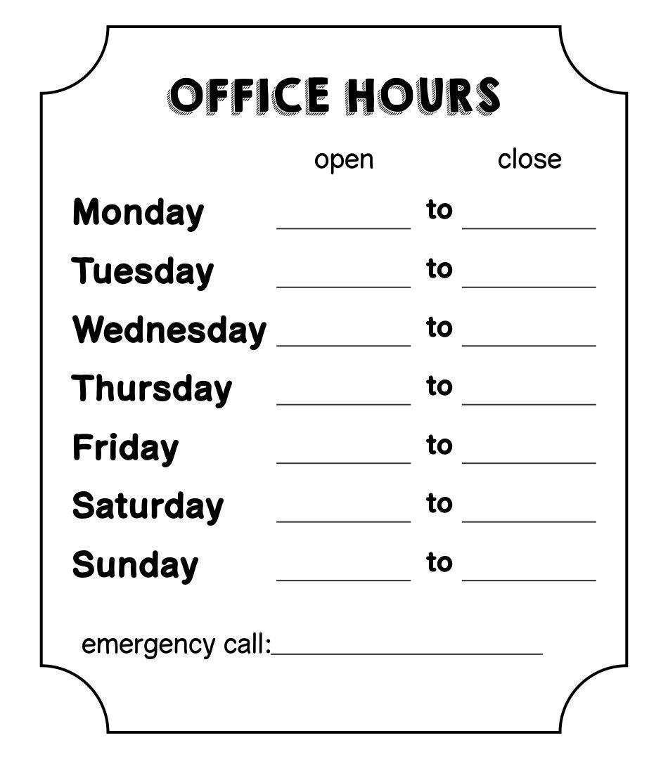 Office Hours Sign Template Printable Business Hours Sign Word Template Sign Templates
