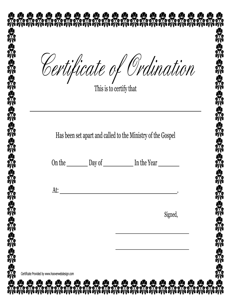 Printable Pastor Ordination Certificate Template
