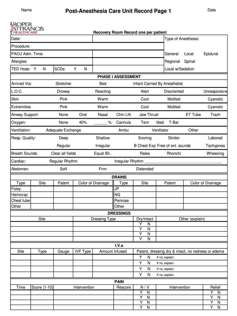 Printable Pacu Handoff Template