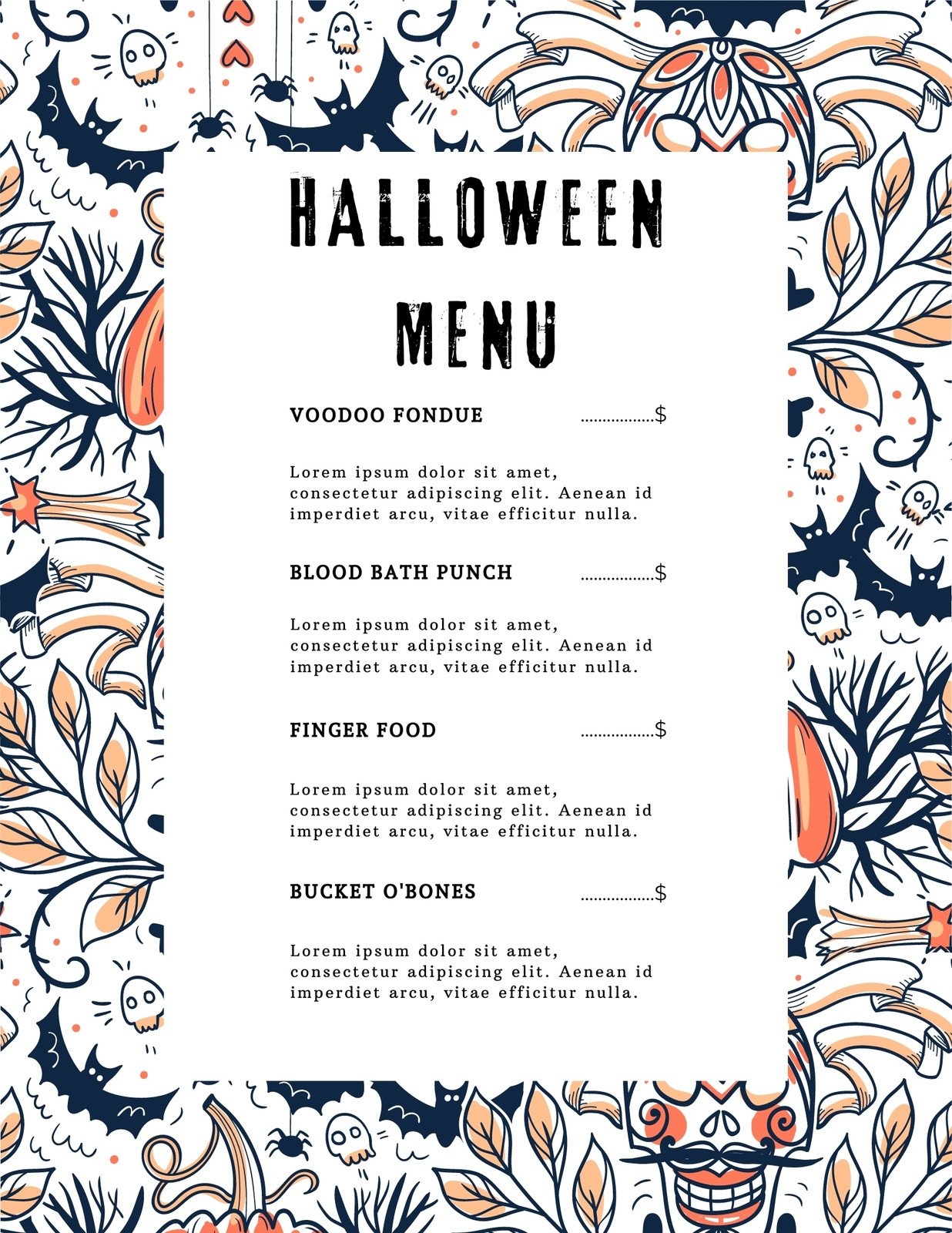 Free Printable Halloween Menu Templates